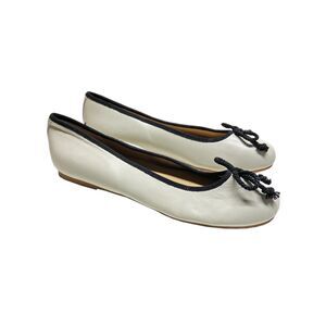 Onyx Ballet Flats EU 39 / US 8.5 Cream Faux Leather with Black Bow & Trim